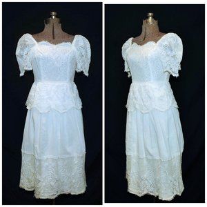 VTG 60's BoHo White Cotton & Lace Dress XXS/XS